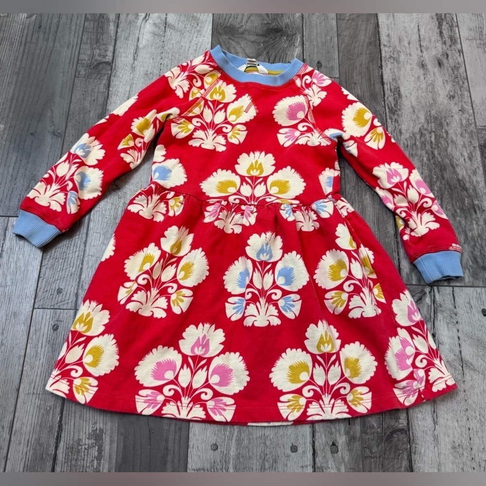 Mini Boden Printed Sweatshirt Dress Floral Red Long Sleeve 6-7 Years Preppy